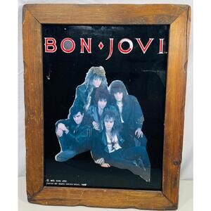 Vintage 1987 Bon Jovi Glass Wood Framed Picture 19”x15” Photo By Mark Weiss 1986